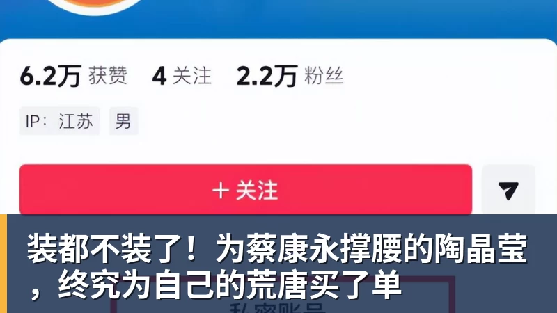 装都不装了！为蔡康永撑腰的陶晶莹，终究为自己的荒唐买了单